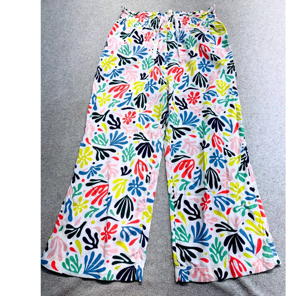 Free Assembly Girls Floral Wide Leg Pant Size M 7/8 Colorful Pull On Cotton Boho